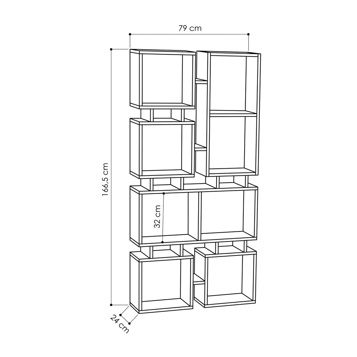 Bibliothèque Rail Moderne, Meuble de Rangement N°1, Haute 166,5cm