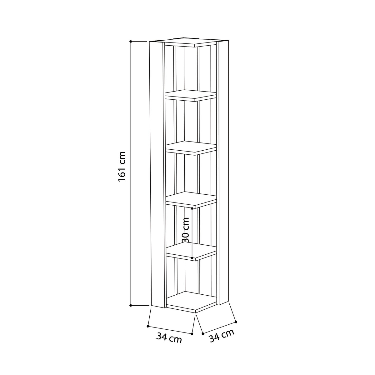 Nati Bibliothèque d'Angle Moderne Étagère de Présentation Haute 161cm