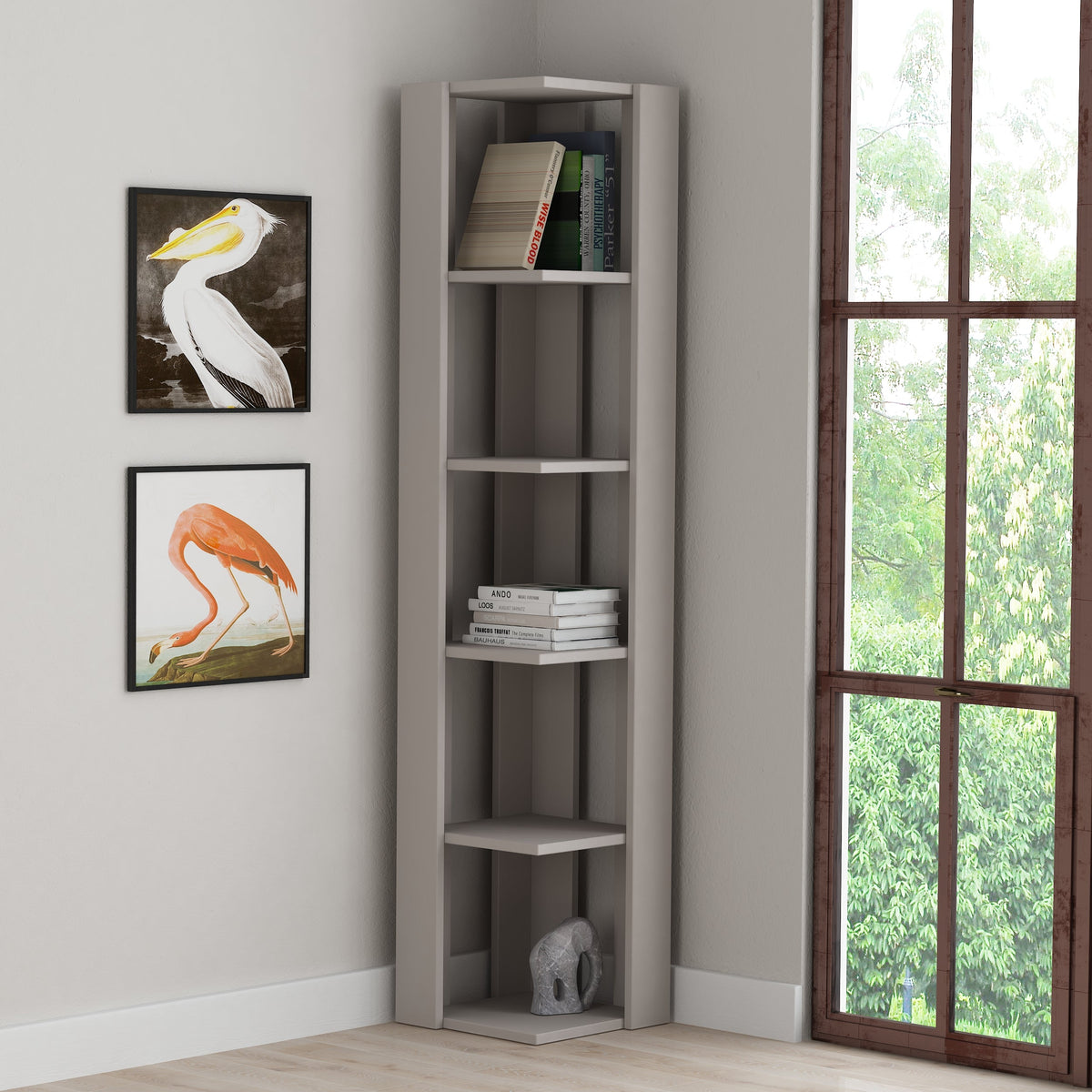 Nati Bibliothèque d'Angle Moderne Étagère de Présentation Haute 161cm