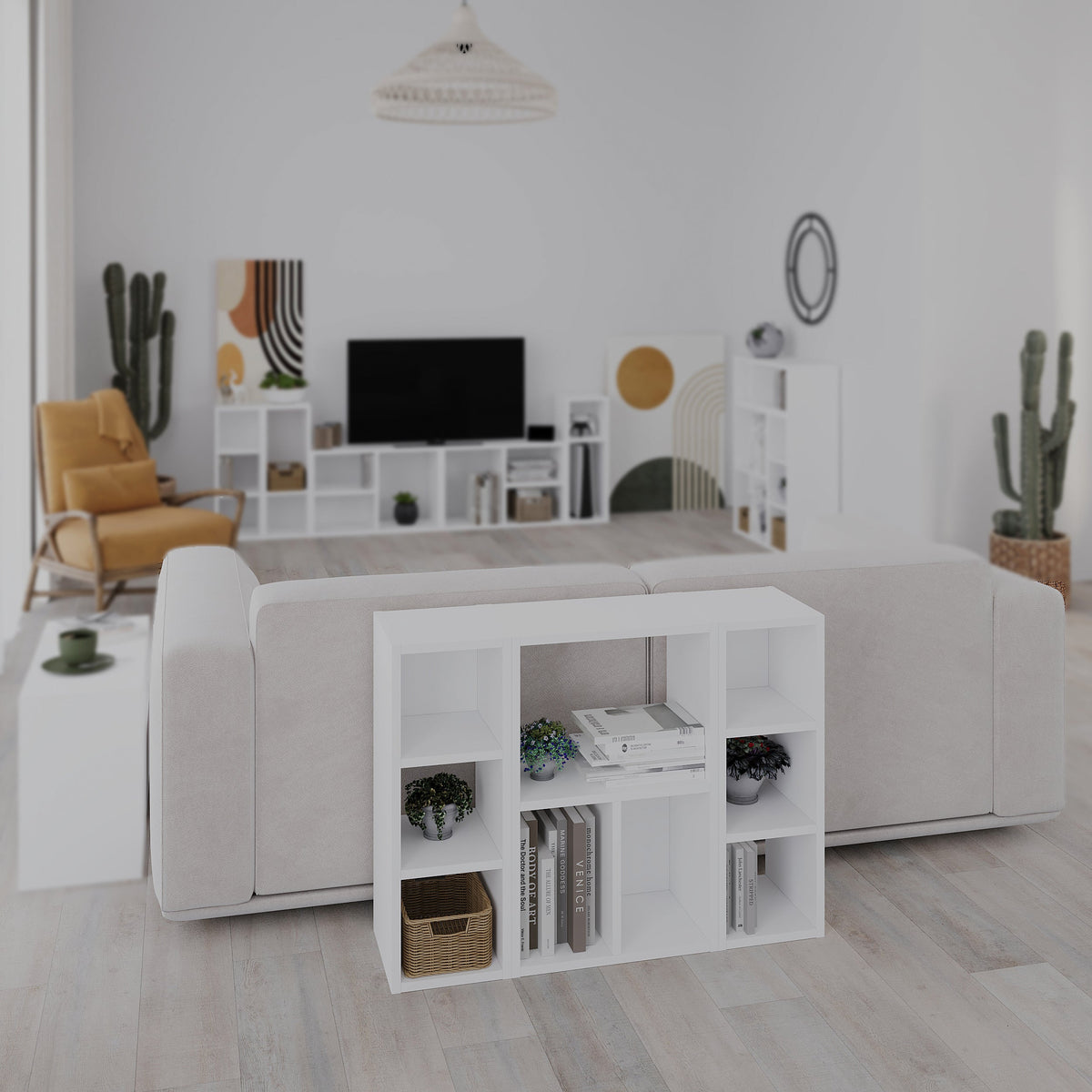 Petite bibliothèque basse Combayn – Meuble de rangement modulaire
