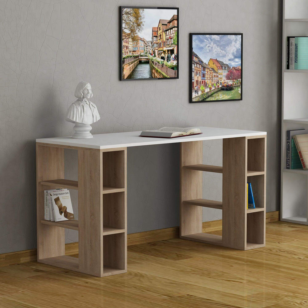 Ensemble bureau à domicile : Bureau Colmar 140cm + Lampe Black Bird + Panier en raphia