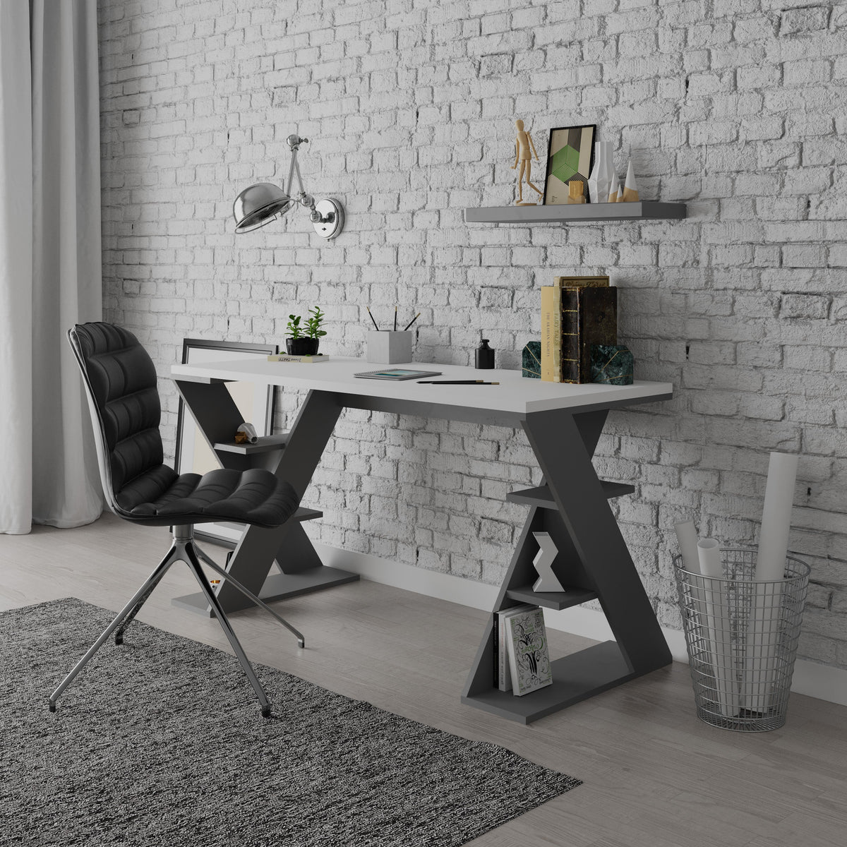 Papillon - Bureau moderne avec pieds étagères, largeur 137 cm