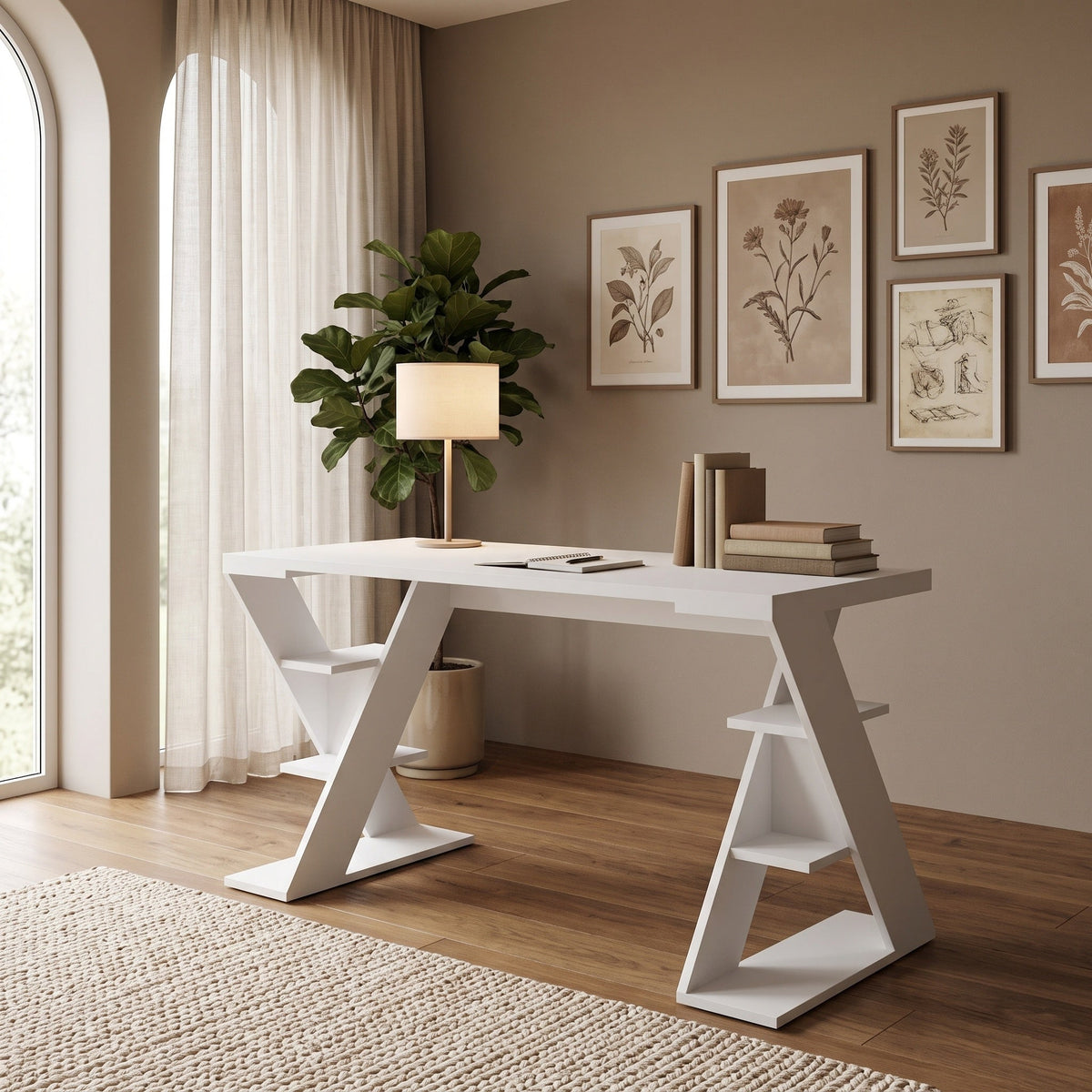 Papillon - Bureau moderne avec pieds étagères, largeur 137 cm