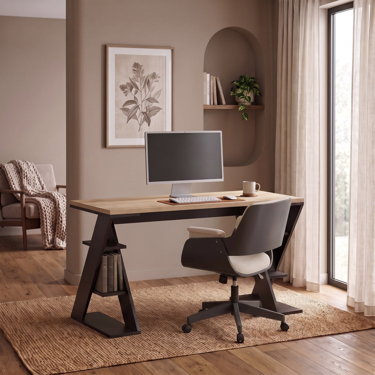 Papillon - Bureau moderne avec pieds étagères, largeur 137 cm