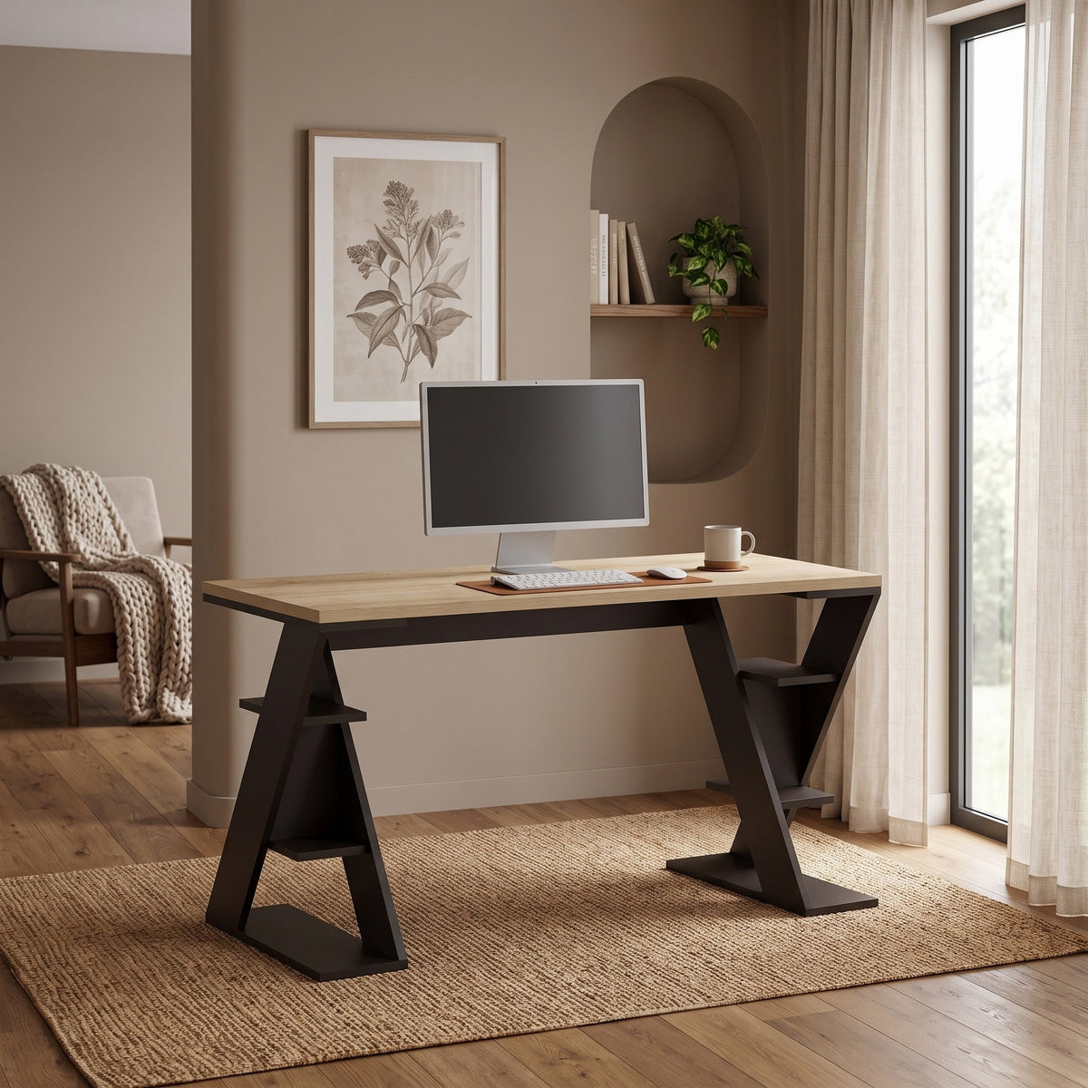 Papillon - Bureau moderne avec pieds étagères, largeur 137 cm