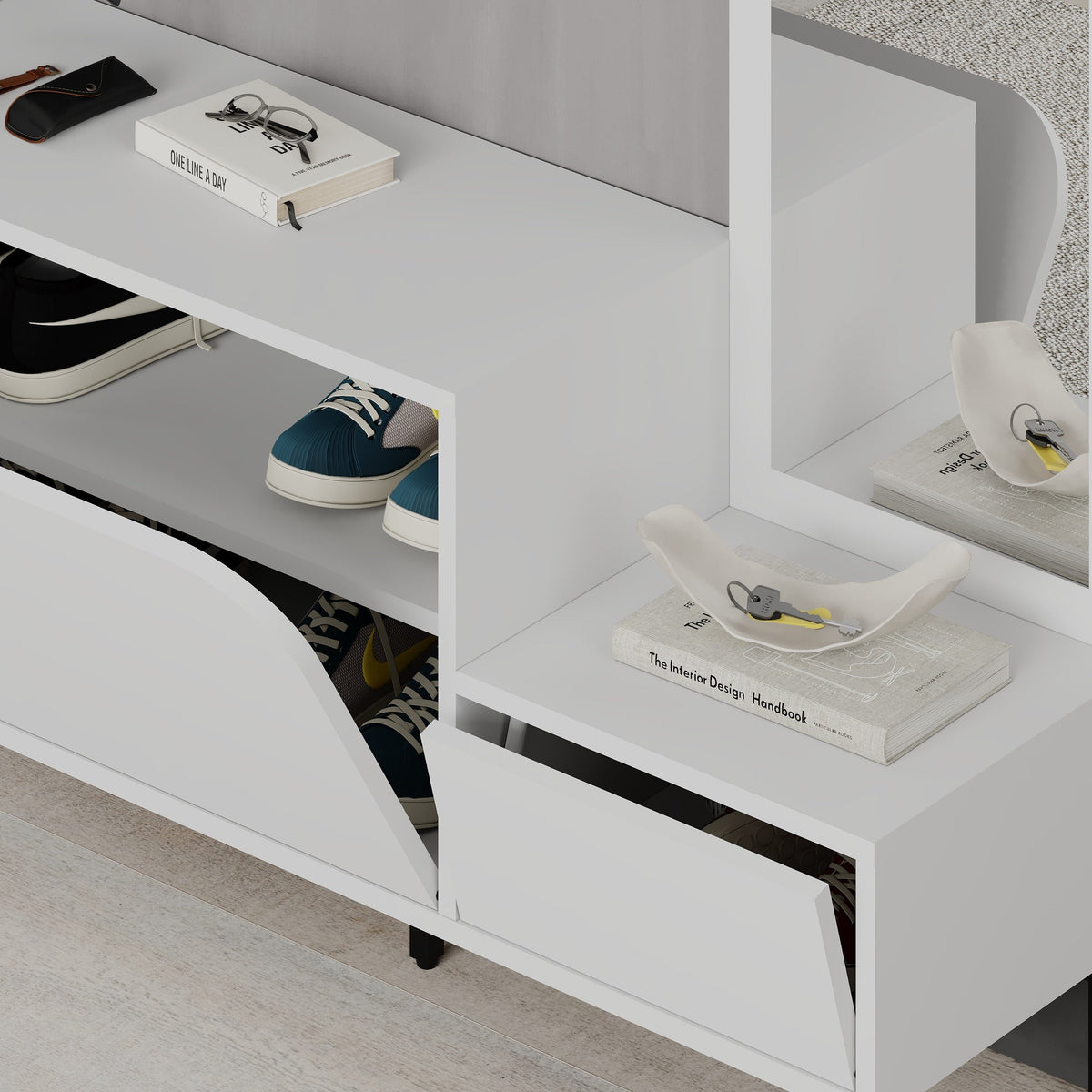 Meuble d'entrée Mila 3-en-1 avec miroir et range-chaussures