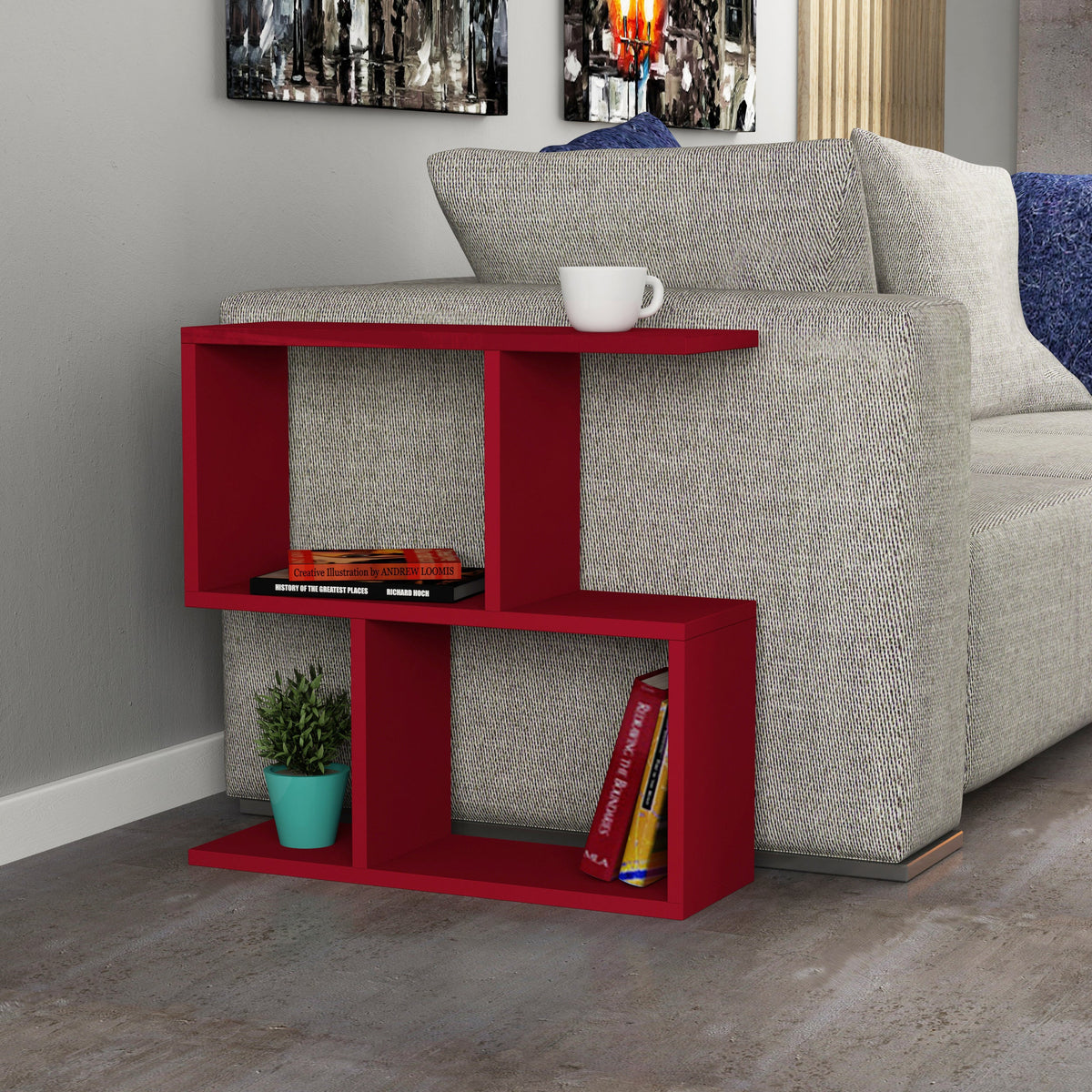 Table d'appoint moderne Homemania avec 4 étagères ouvertes