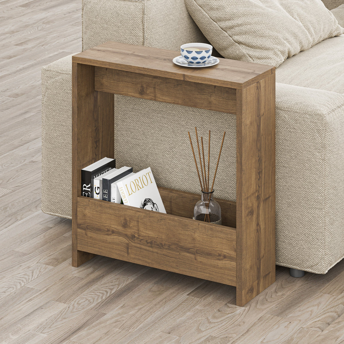 Table d'appoint Simpi avec porte-revues – Table d'appoint compacte et moderne pour petits espaces