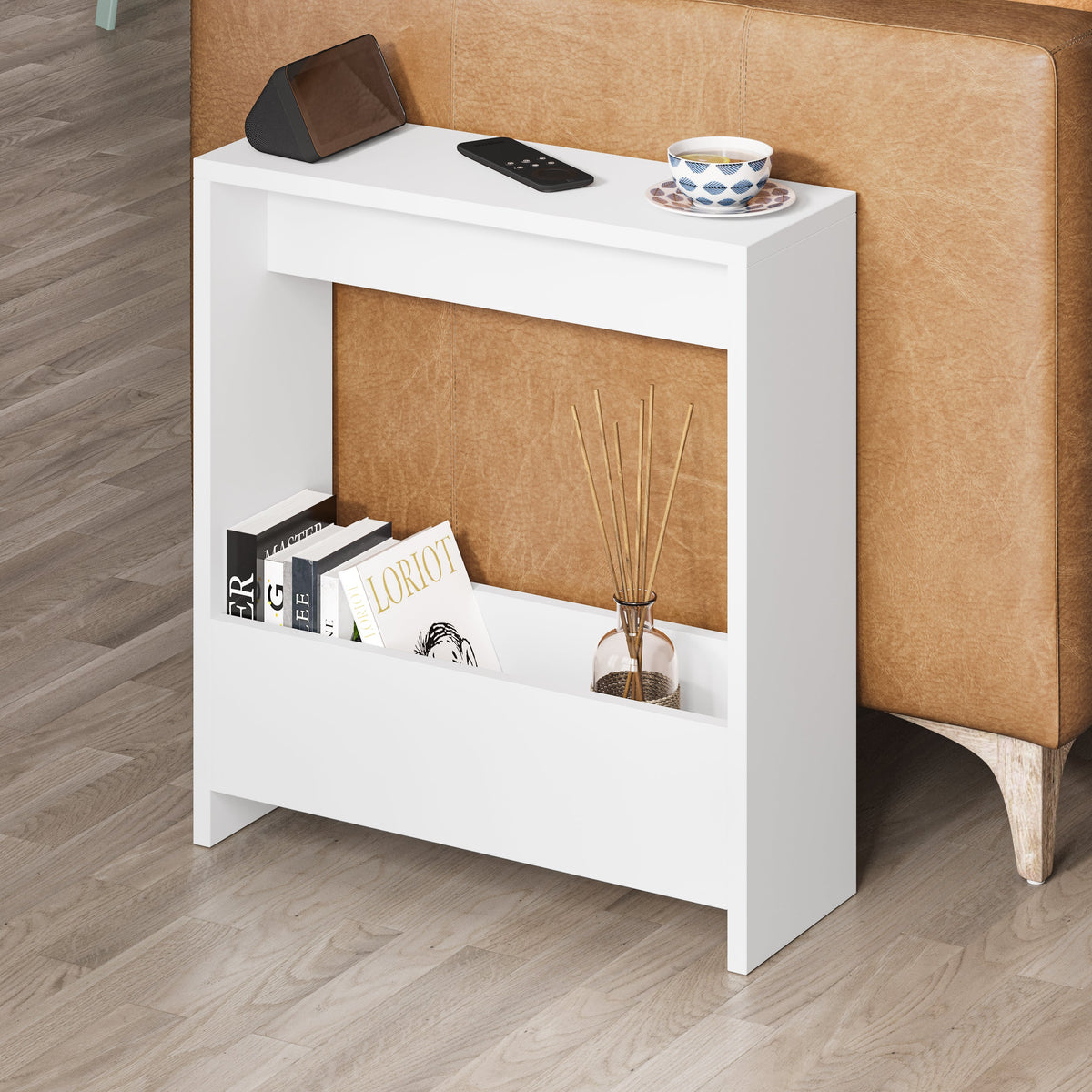 Table d'appoint Simpi avec porte-revues – Table d'appoint compacte et moderne pour petits espaces