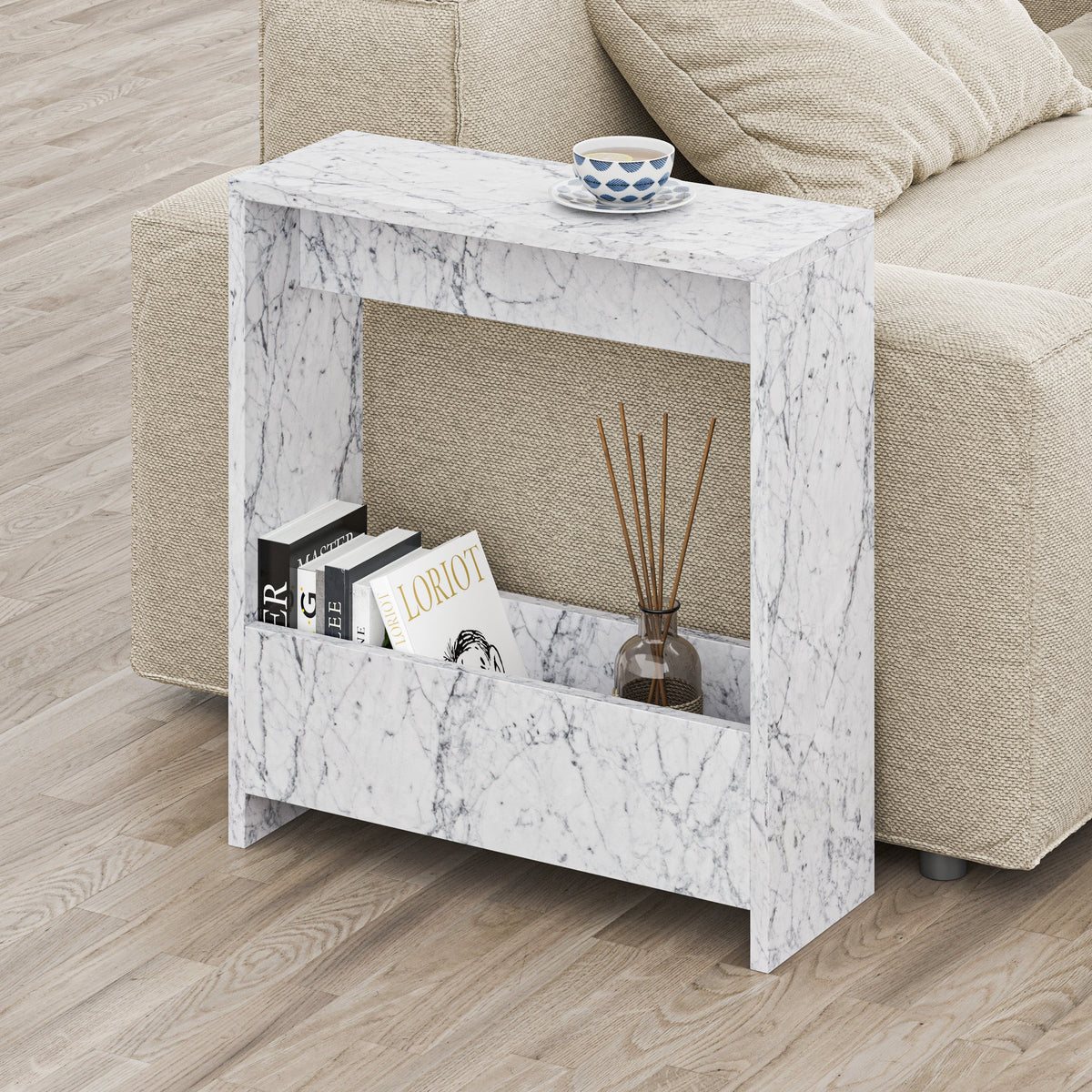 Table d'appoint Simpi avec porte-revues – Table d'appoint compacte et moderne pour petits espaces