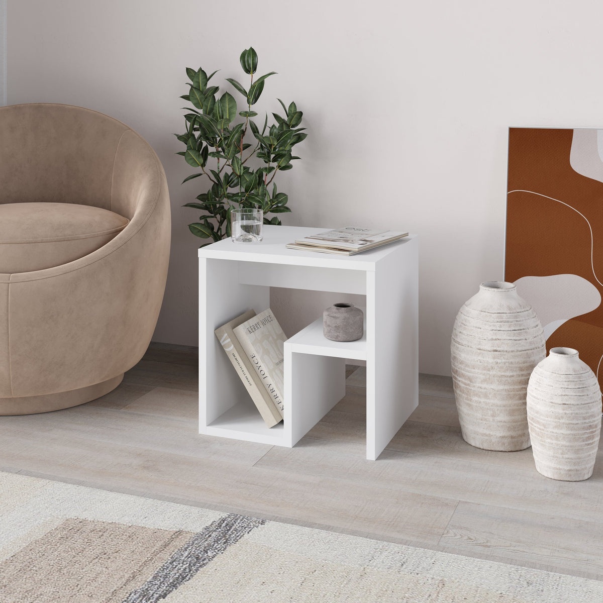 Table d'appoint Bon avec porte-revues – Table d'appoint compacte et moderne pour petits espaces