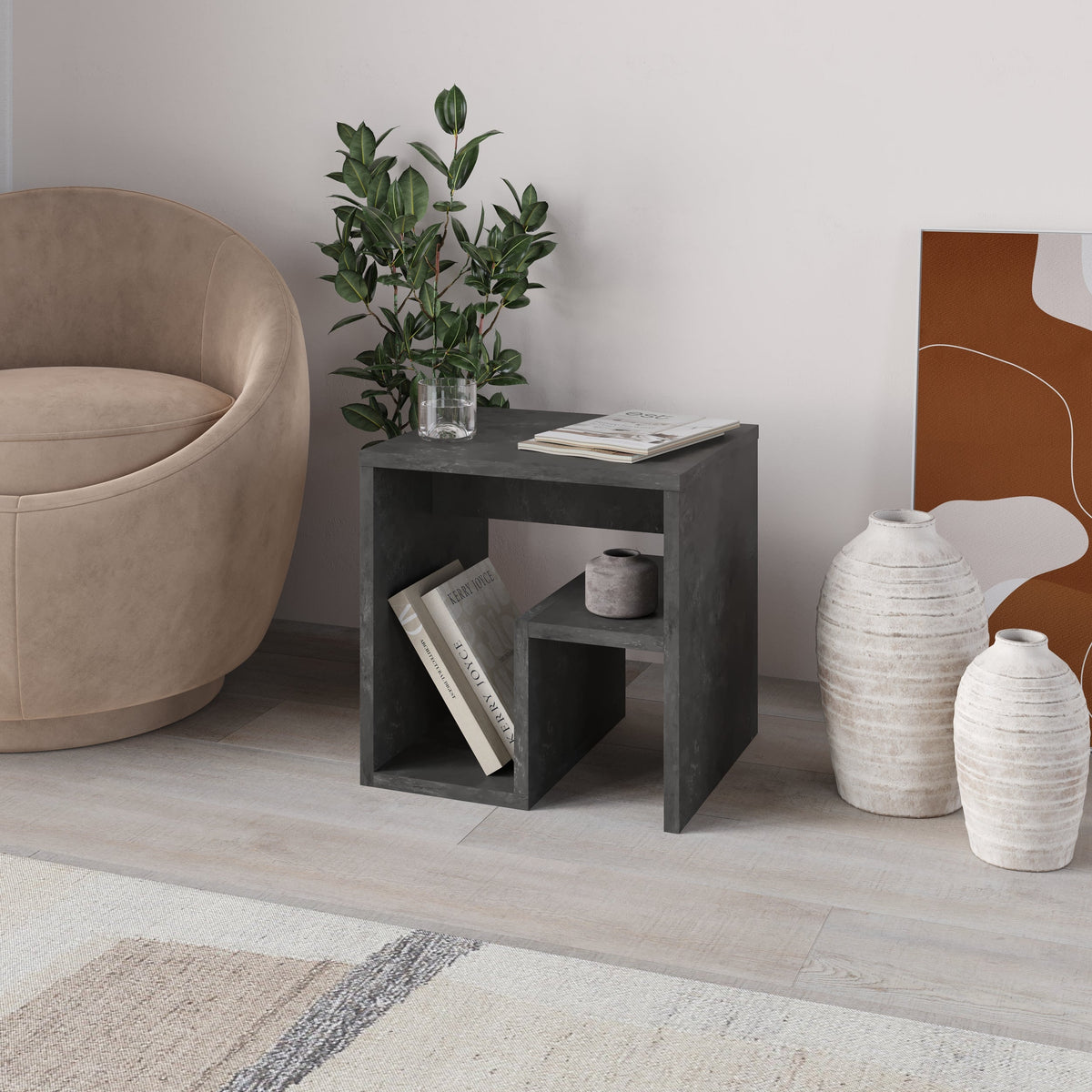 Table d'appoint Bon avec porte-revues – Table d'appoint compacte et moderne pour petits espaces