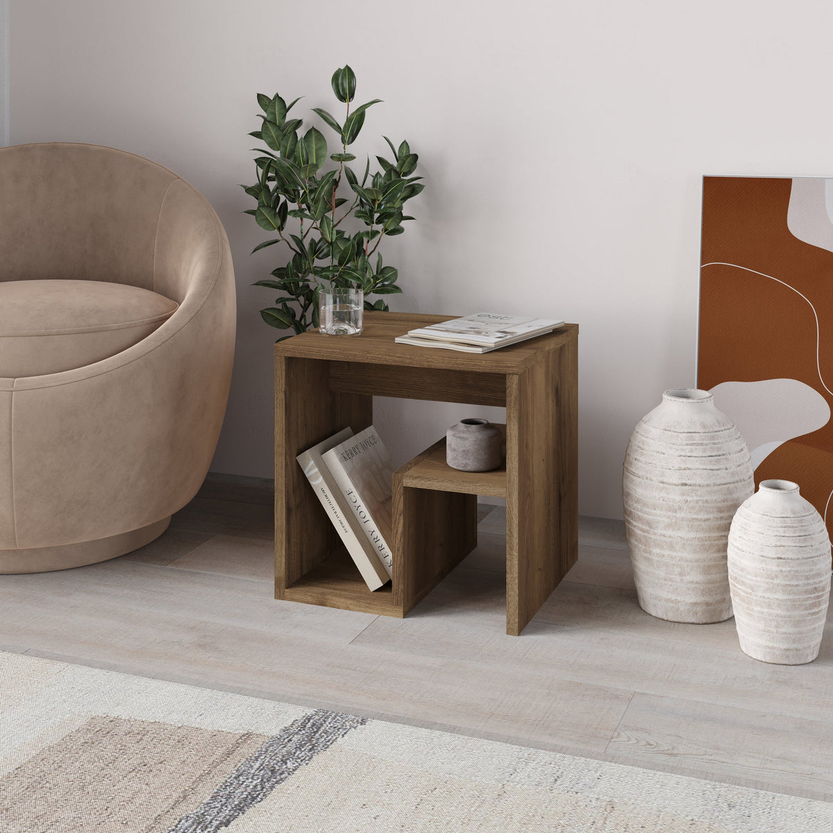Table d'appoint Bon avec porte-revues – Table d'appoint compacte et moderne pour petits espaces