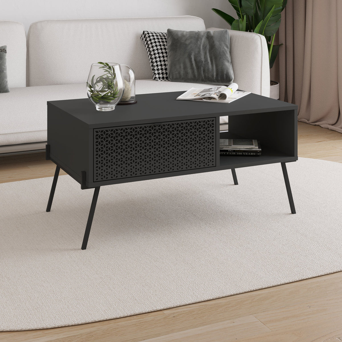 Table basse gris anthracite Naive - Motif UV (l) 103 cm (P) 60 cm