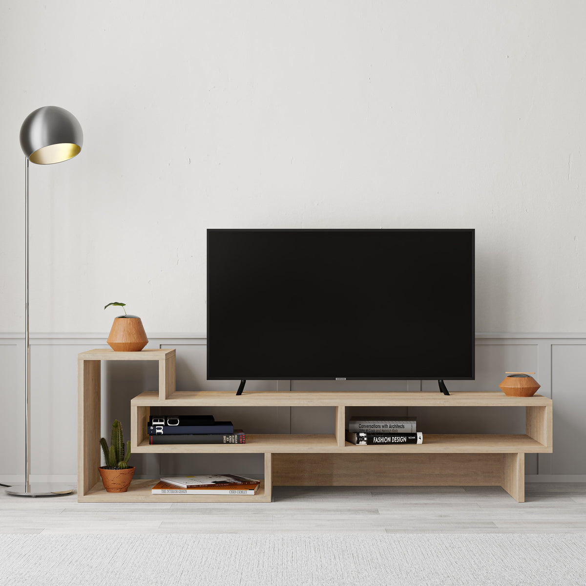 Meuble TV moderne Tetra, meuble TV multimédia avec étagères 136,5 cm