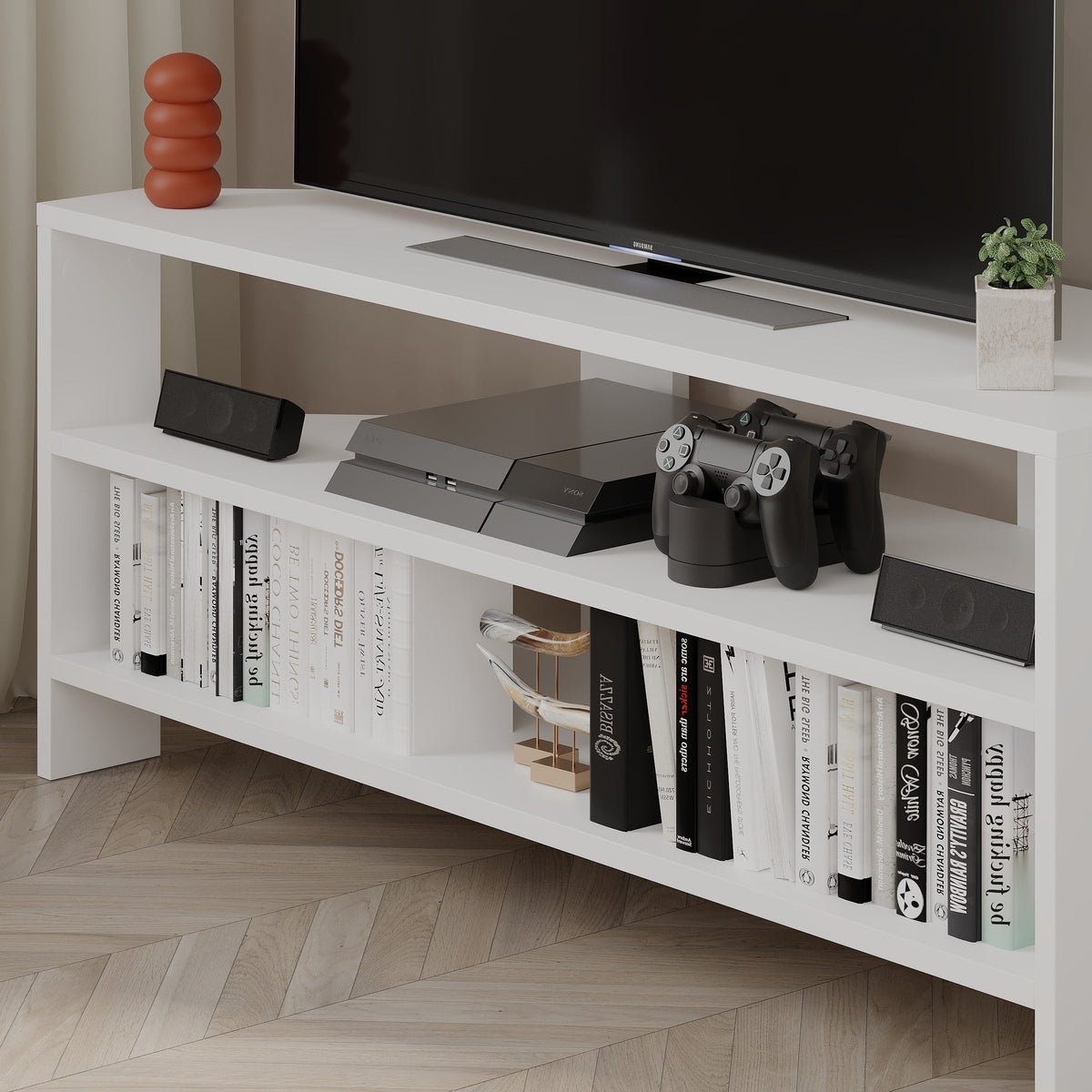 Meuble TV d'angle moderne Thales Corner Meuble multimédia d'angle 110 cm