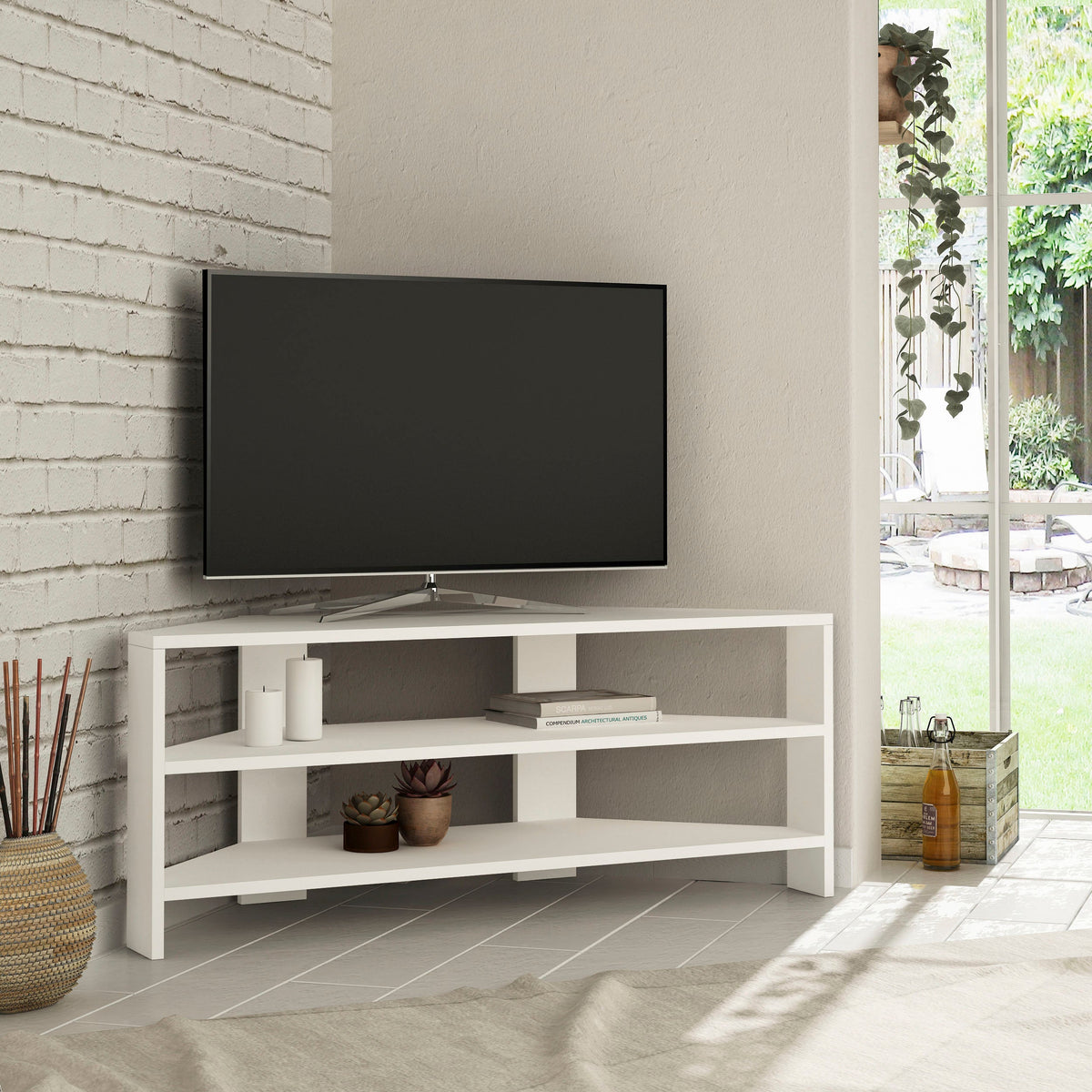 Meuble TV d'angle moderne Thales Corner Meuble multimédia d'angle 110 cm