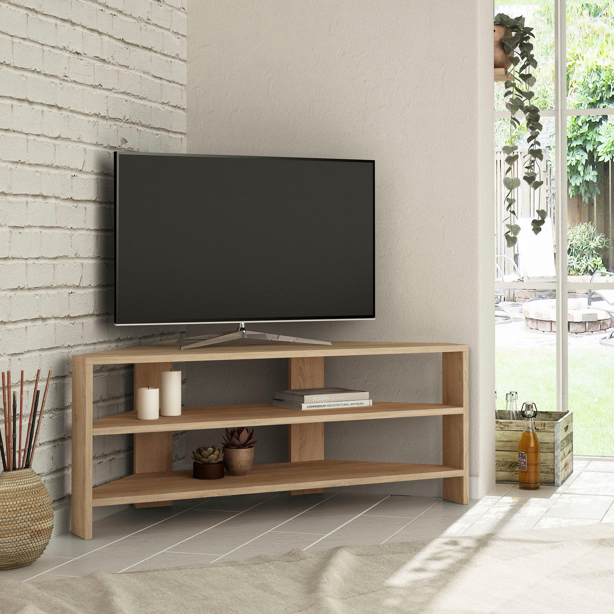 Meuble TV d'angle moderne Thales Corner Meuble multimédia d'angle 110 cm