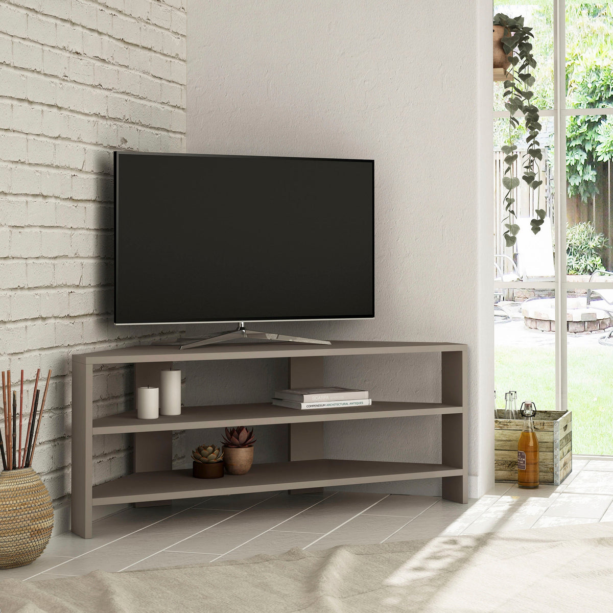 Meuble TV d'angle moderne Thales Corner Meuble multimédia d'angle 110 cm