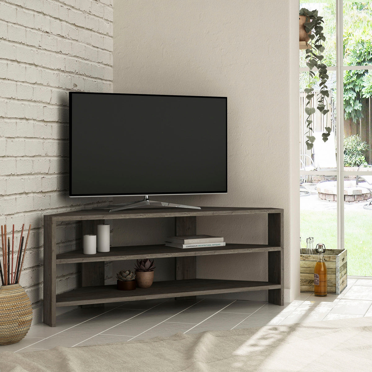 Meuble TV d'angle moderne Thales Corner Meuble multimédia d'angle 110 cm
