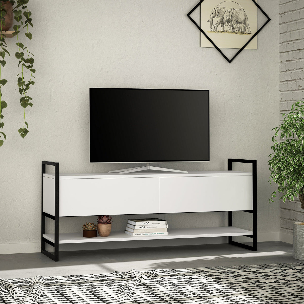 Meuble TV Metola moderne, meuble multimédia, meuble TV avec rangement 130 cm