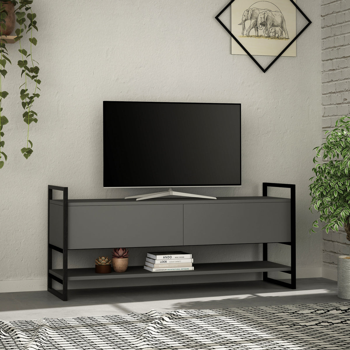 Meuble TV Metola moderne, meuble multimédia, meuble TV avec rangement 130 cm