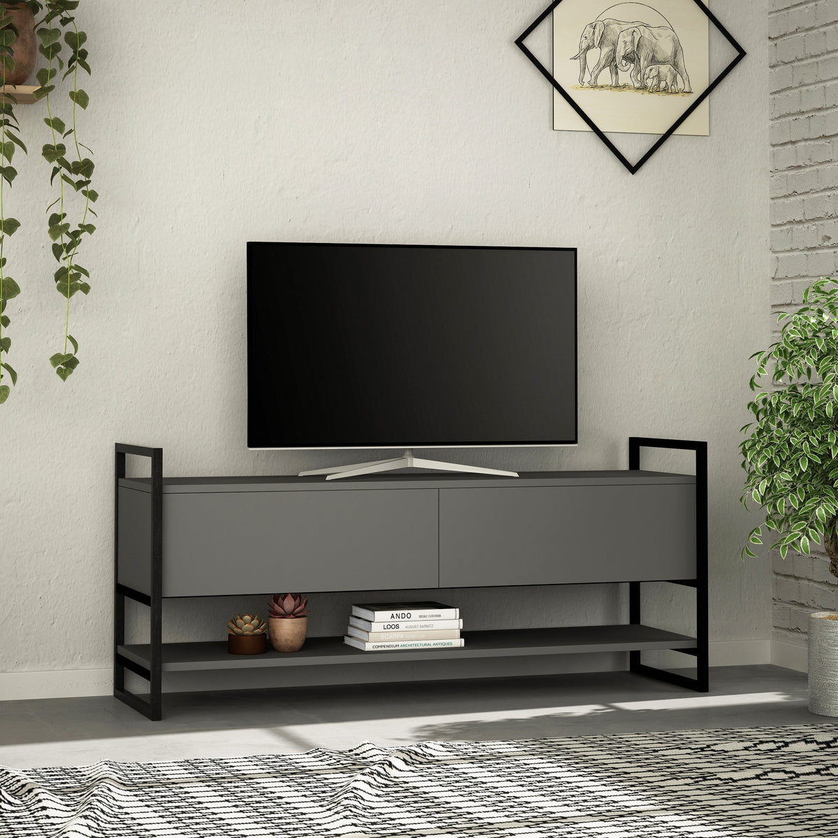 Meuble TV Metola moderne, meuble multimédia, meuble TV avec rangement 130 cm