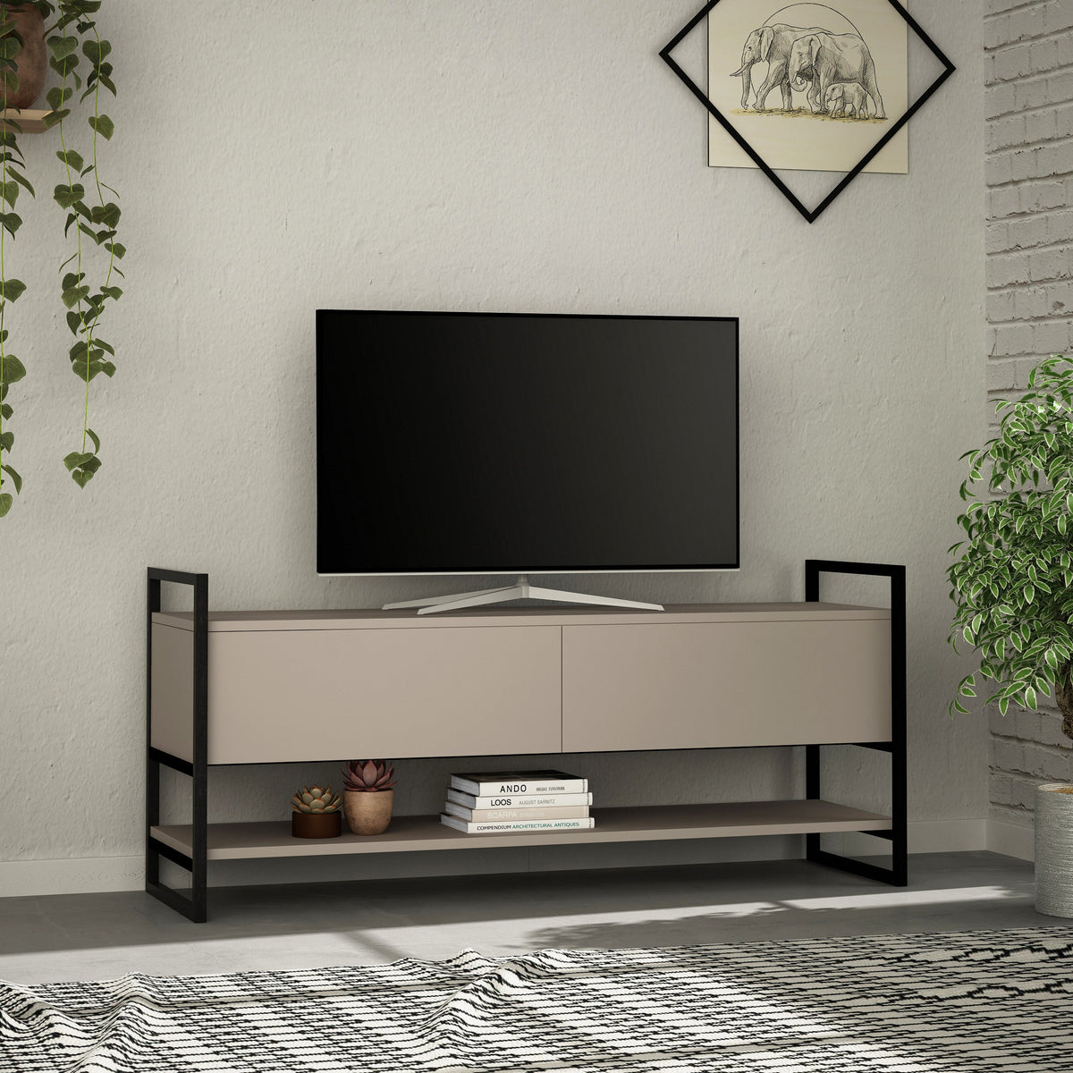 Meuble TV Metola moderne, meuble multimédia, meuble TV avec rangement 130 cm