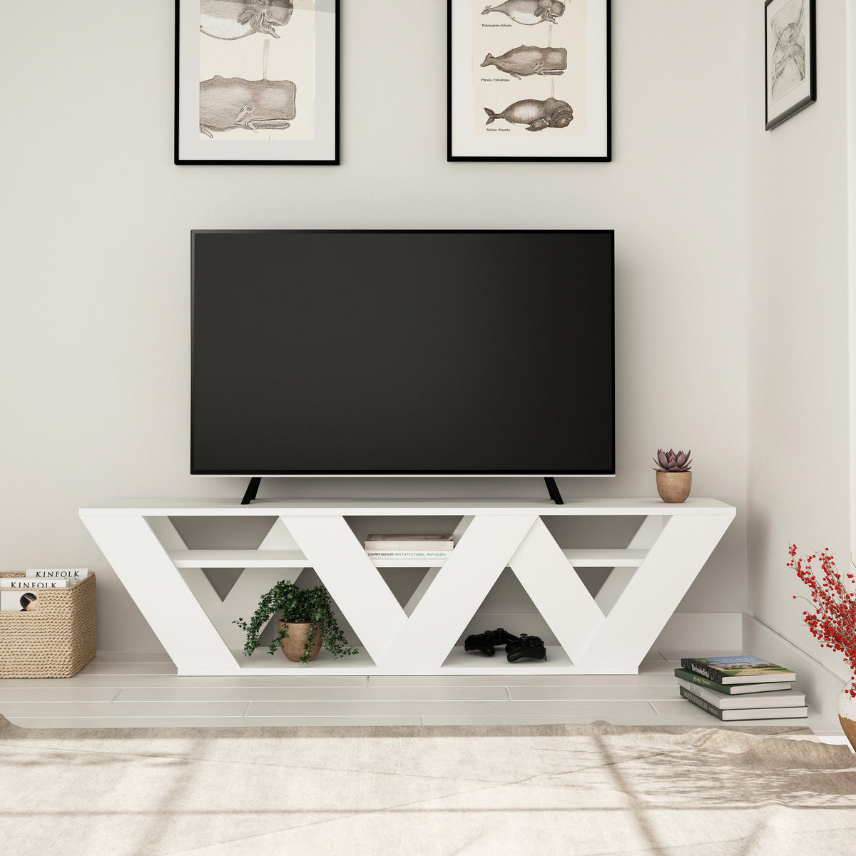 Meuble TV moderne Ralla avec étagères 158cm