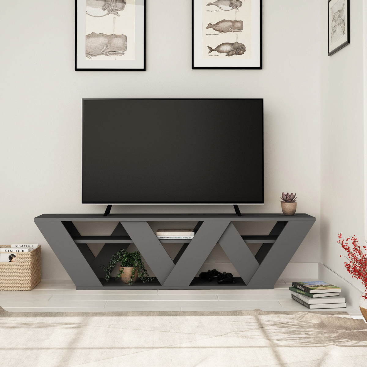 Meuble TV moderne Ralla avec étagères 158cm