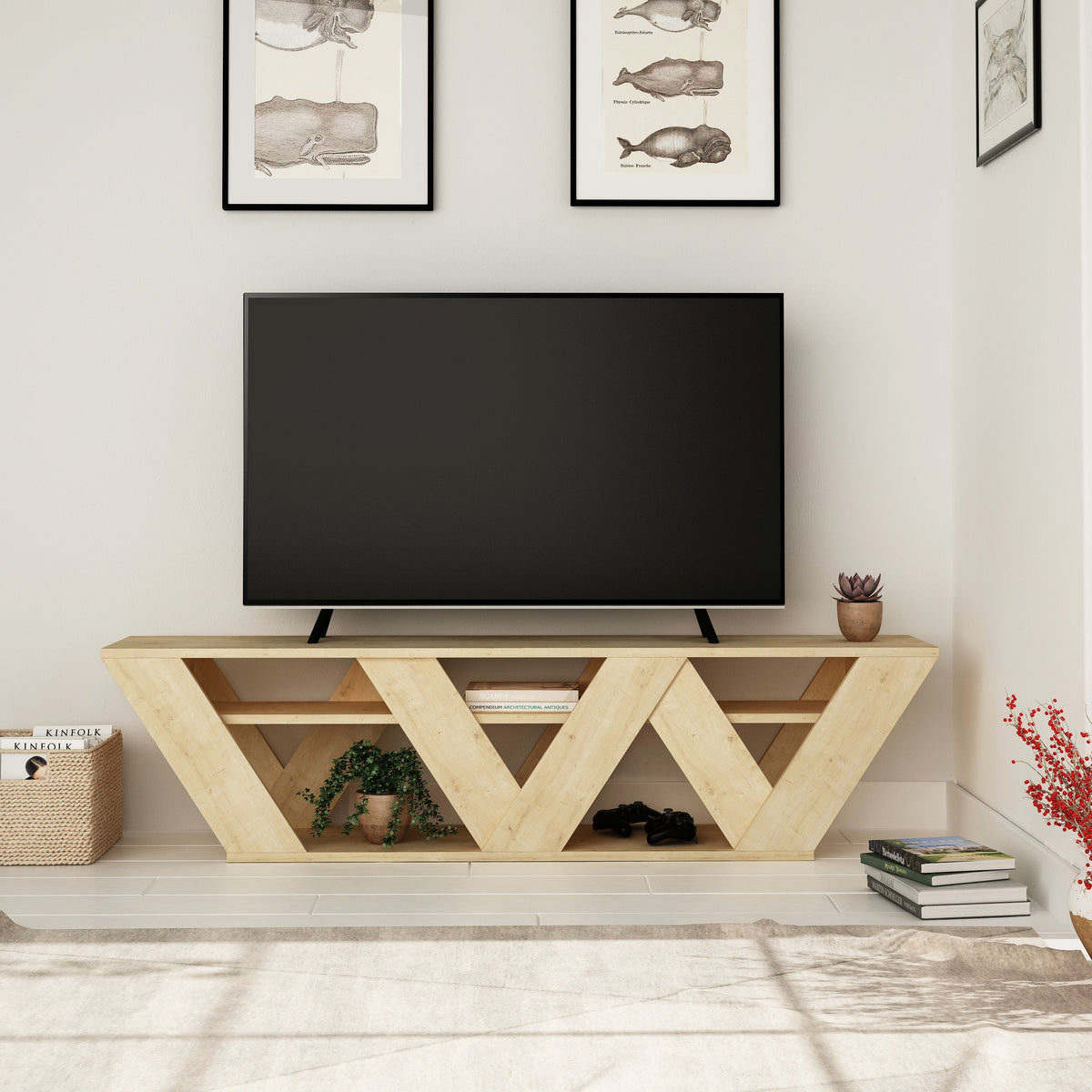 Meuble TV moderne Ralla avec étagères 158cm