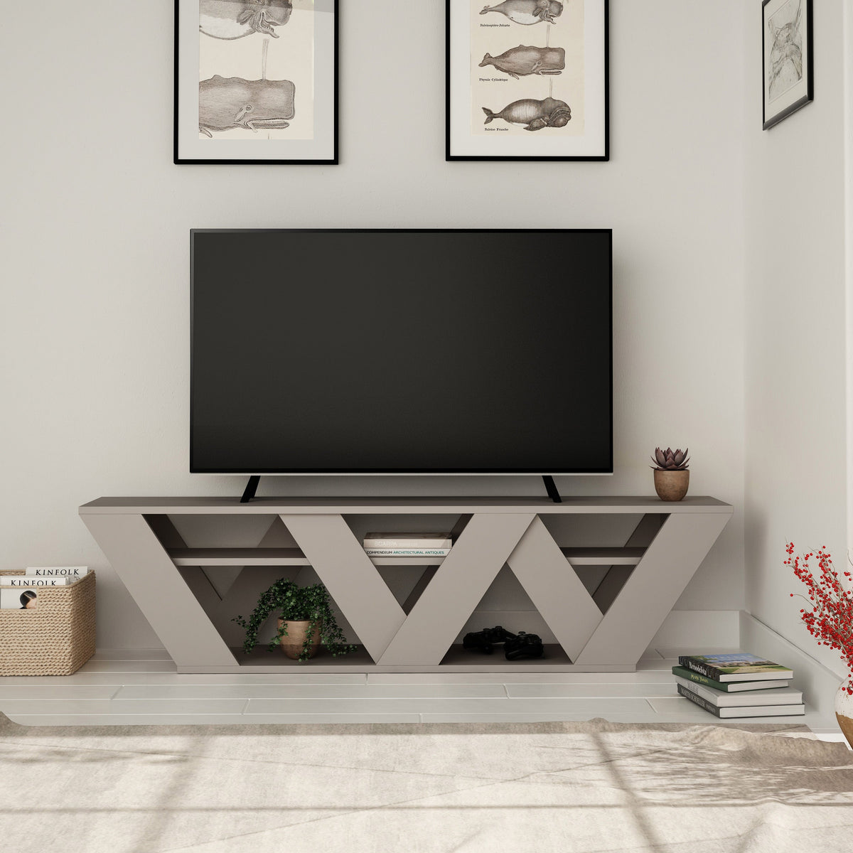 Meuble TV moderne Ralla avec étagères 158cm