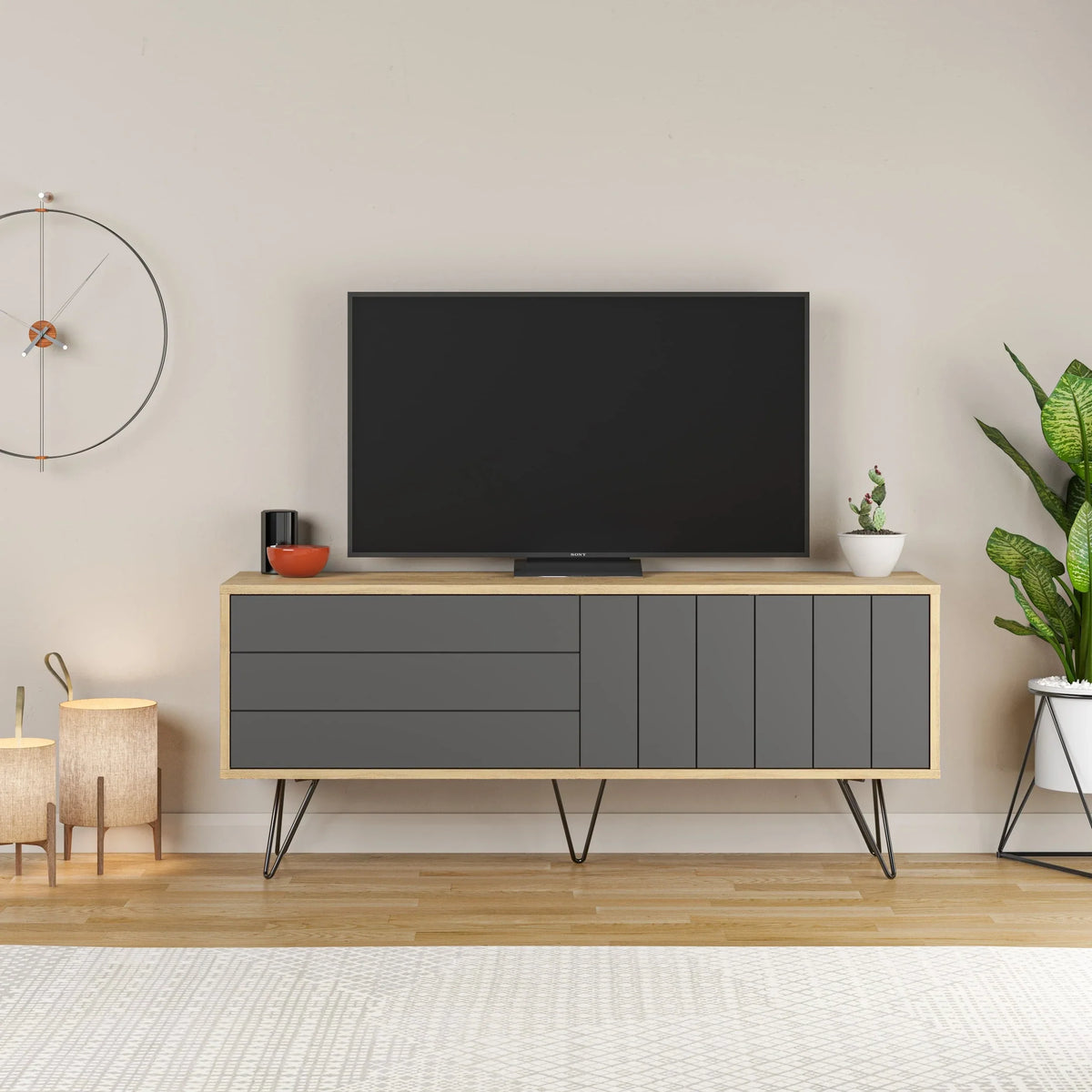 Meuble TV moderne avec centre multimédia et armoire de rangement Picadilly 139cm