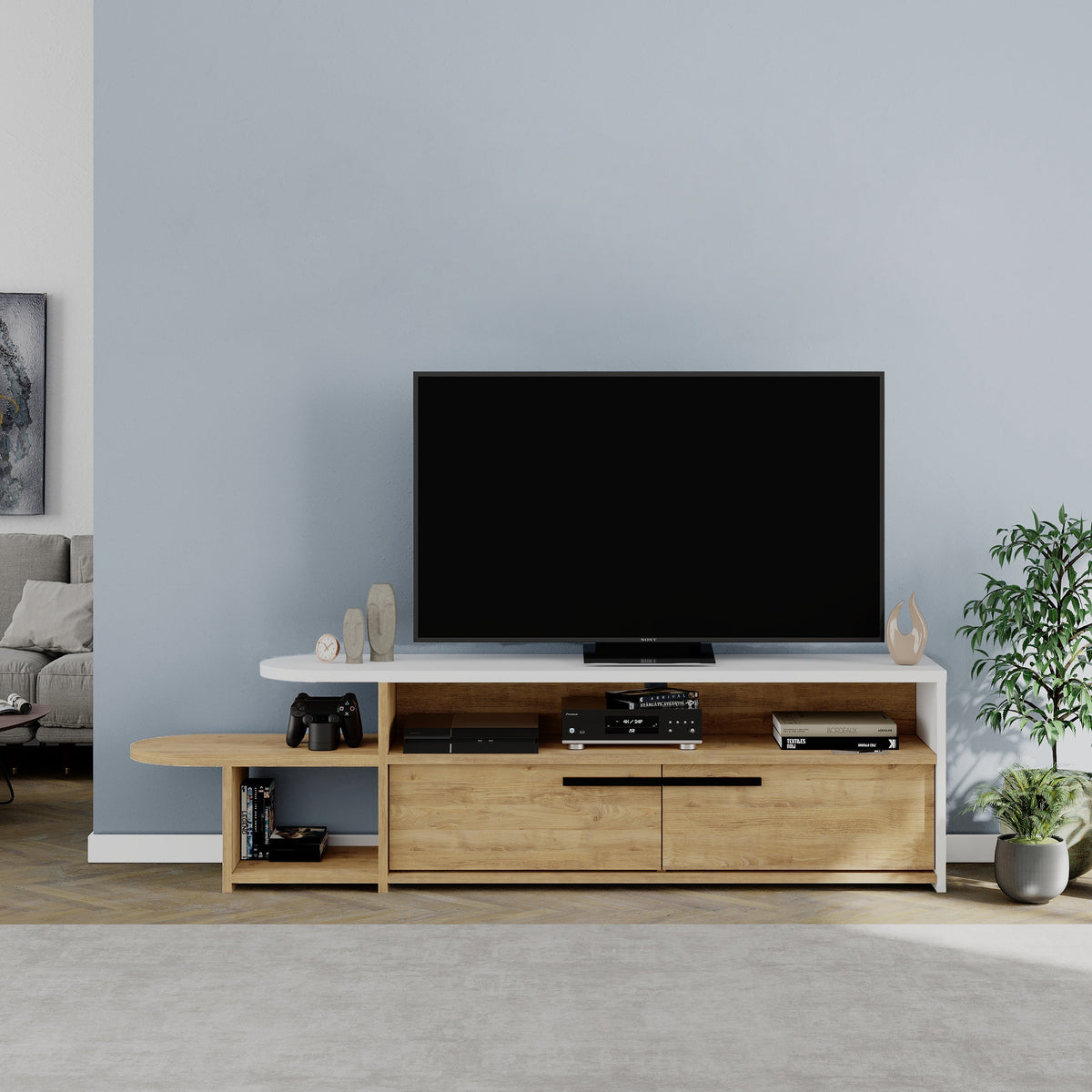 Meuble TV moderne Lyra, centre multimédia, meuble TV avec rangement, 167 cm
