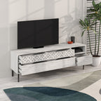 Meuble TV moderne Heaton, meuble multimédia avec armoire de rangement 144,6 cm