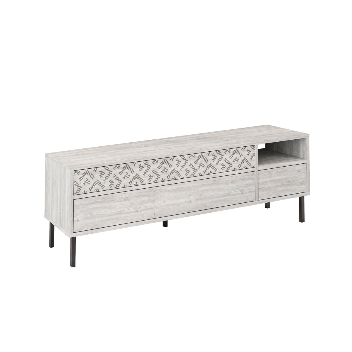 Meuble TV moderne Heaton, meuble multimédia avec armoire de rangement 144,6 cm