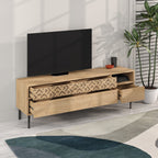 Meuble TV moderne Heaton, meuble multimédia avec armoire de rangement 144,6 cm