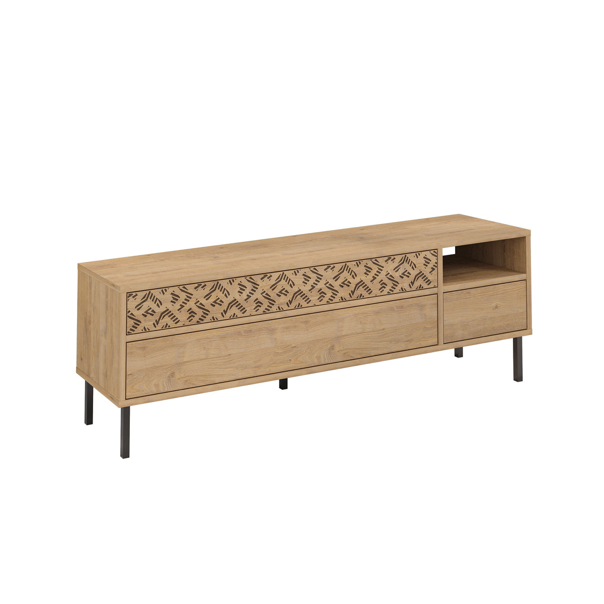 Meuble TV moderne Heaton, meuble multimédia avec armoire de rangement 144,6 cm