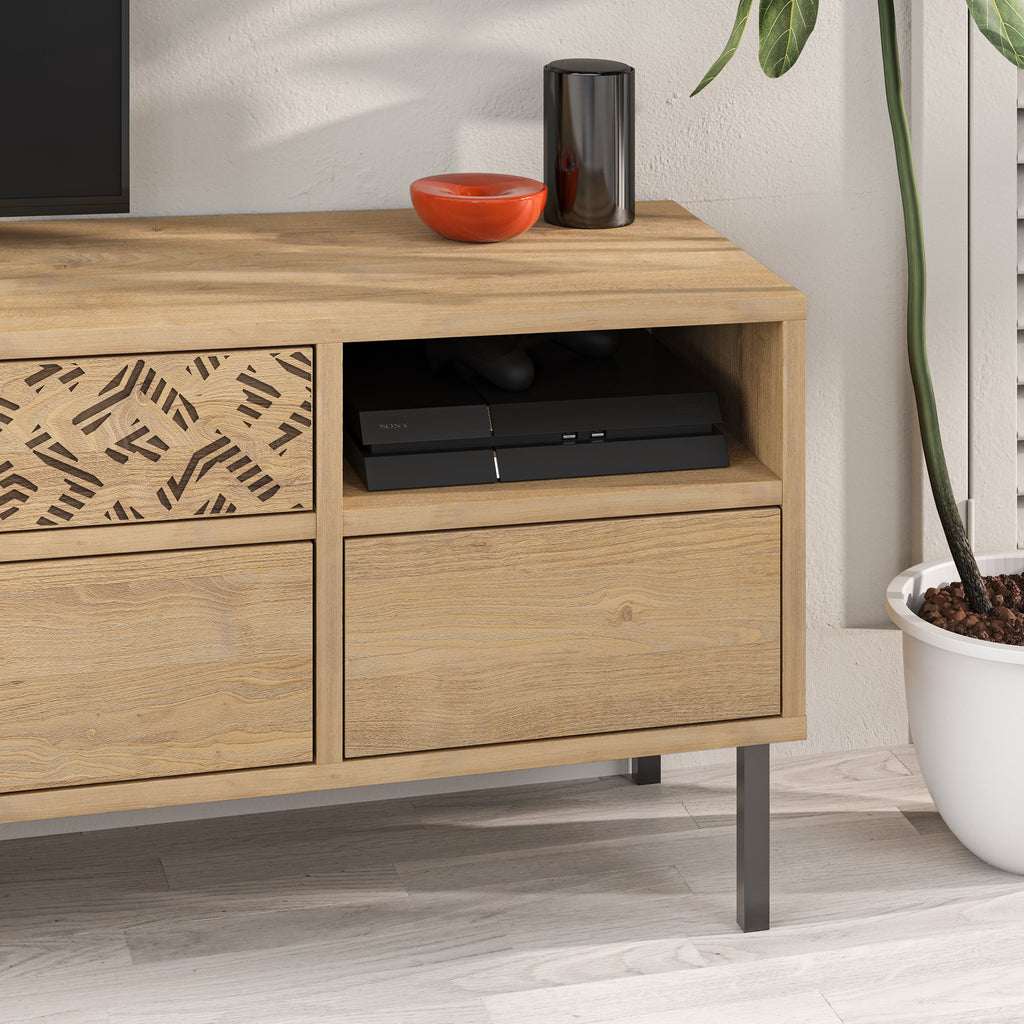 Meuble TV moderne Heaton, meuble multimédia avec armoire de rangement 144,6 cm