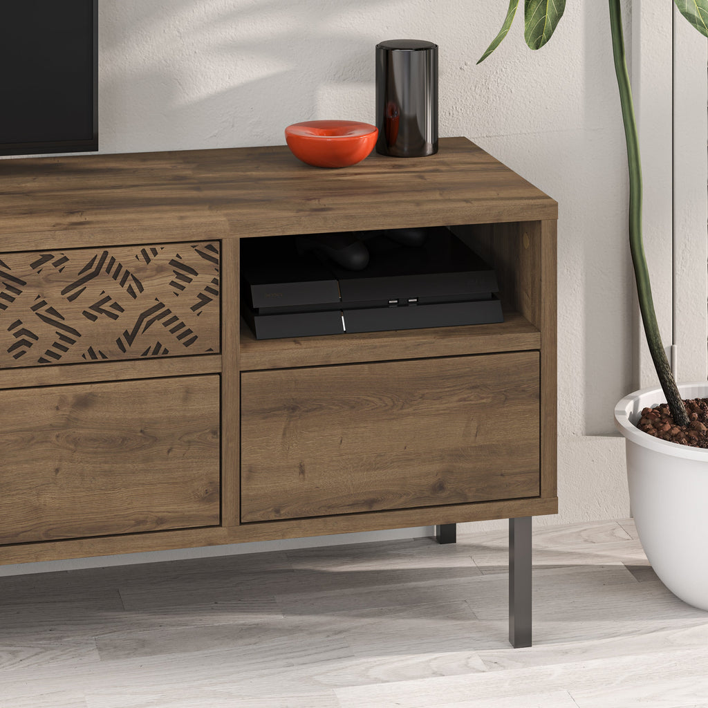 Meuble TV moderne Heaton, meuble multimédia avec armoire de rangement 144,6 cm