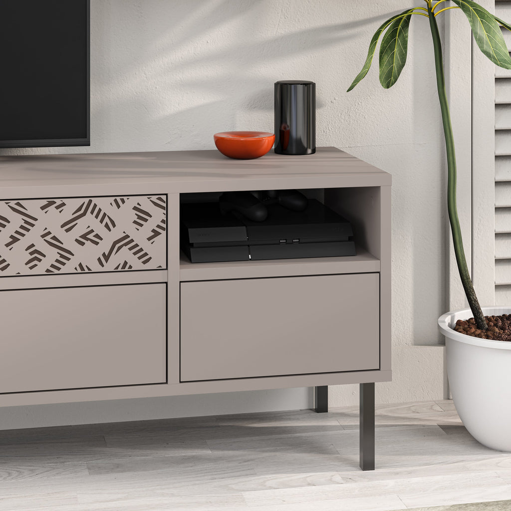 Meuble TV moderne Heaton, meuble multimédia avec armoire de rangement 144,6 cm