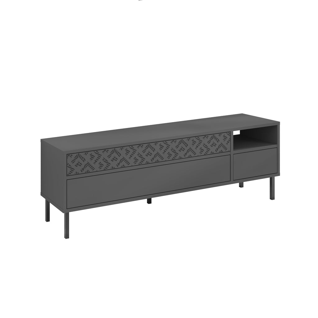 Meuble TV moderne Heaton, meuble multimédia avec armoire de rangement 144,6 cm
