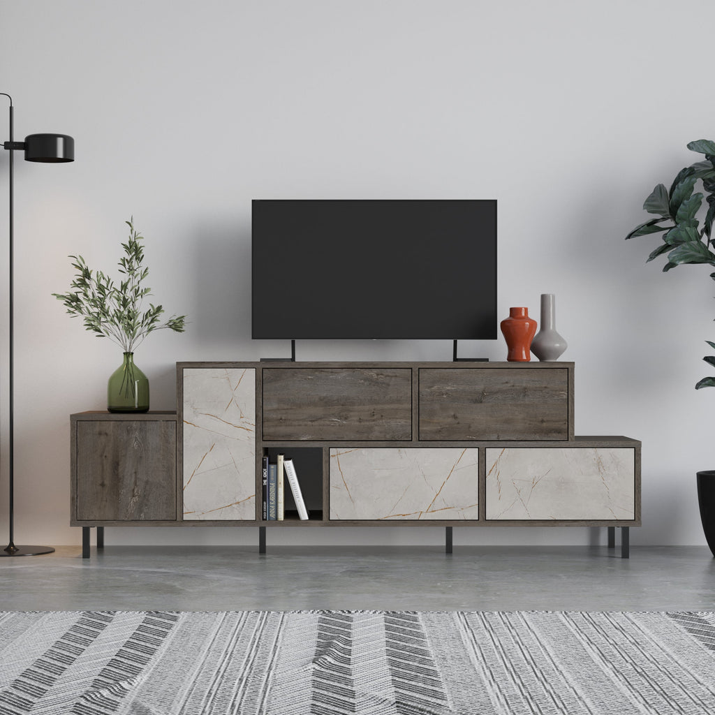 Meuble TV moderne Hermès avec centre multimédia et armoire de rangement 171,2 cm