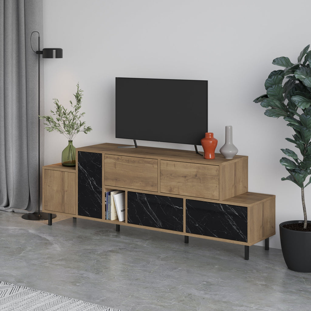 Meuble TV moderne Hermès avec centre multimédia et armoire de rangement 171,2 cm