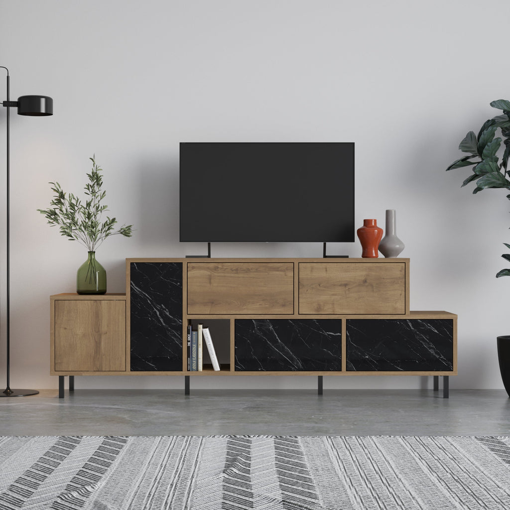 Meuble TV moderne Hermès avec centre multimédia et armoire de rangement 171,2 cm