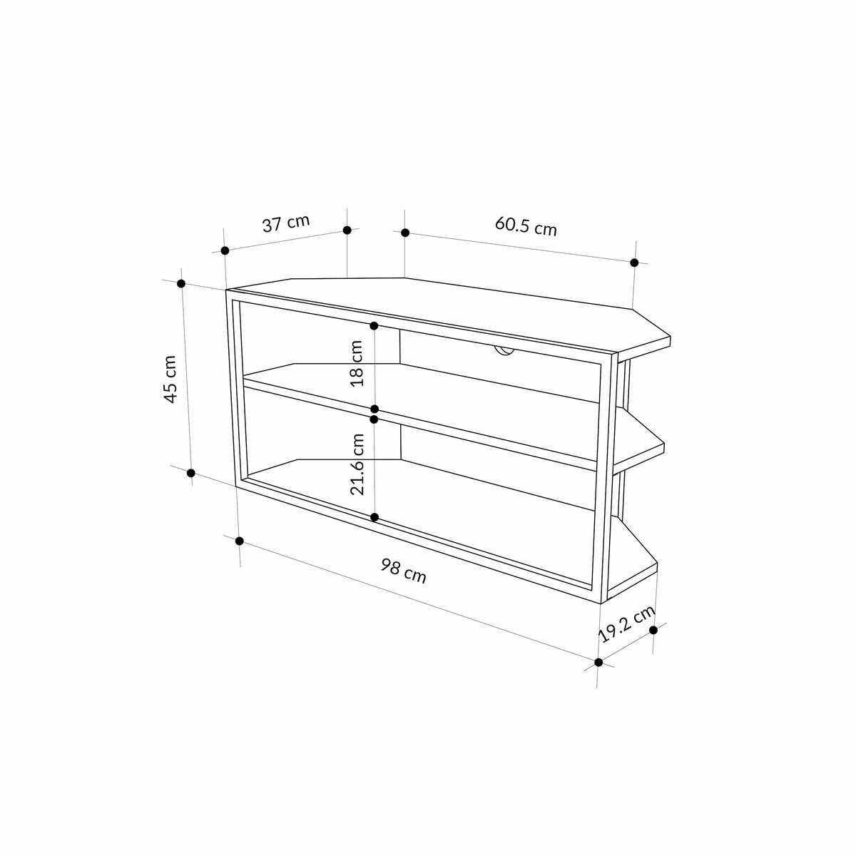 Meuble TV d'angle Echo – Unité d'angle compacte pour téléviseurs avec étagères de rangement pour salons ou appartements