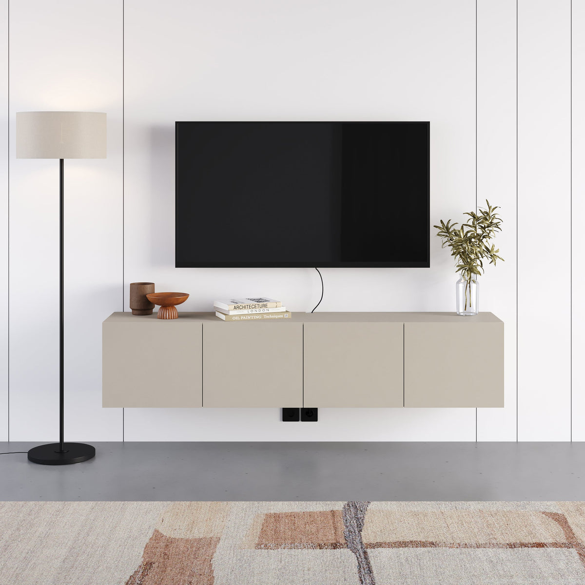 Meuble TV mural flottant Combe 180 cm (l) 4 portes à fermeture douce