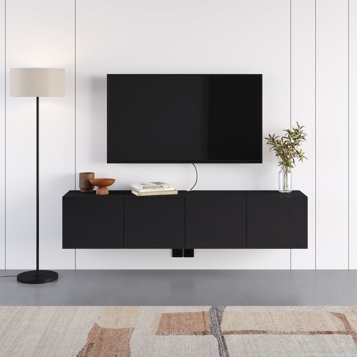 Meuble TV mural flottant Combe 180 cm (l) 4 portes à fermeture douce