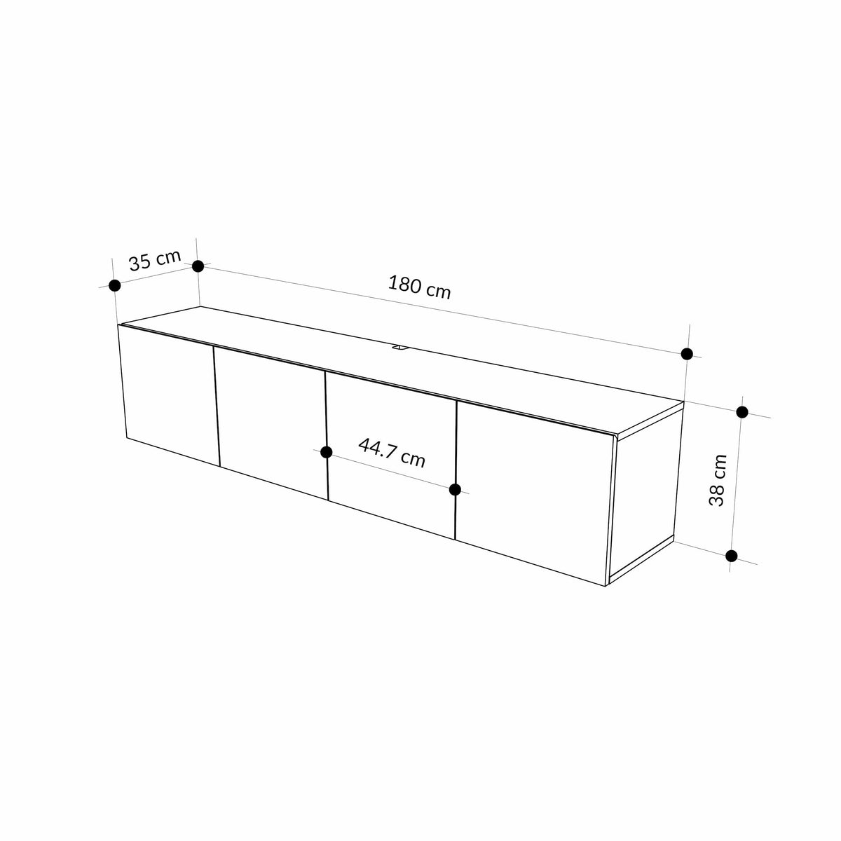 Meuble TV mural flottant Combe 180 cm (l) 4 portes à fermeture douce
