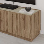 Meuble TV Dione effet chêne et travertin 120 cm